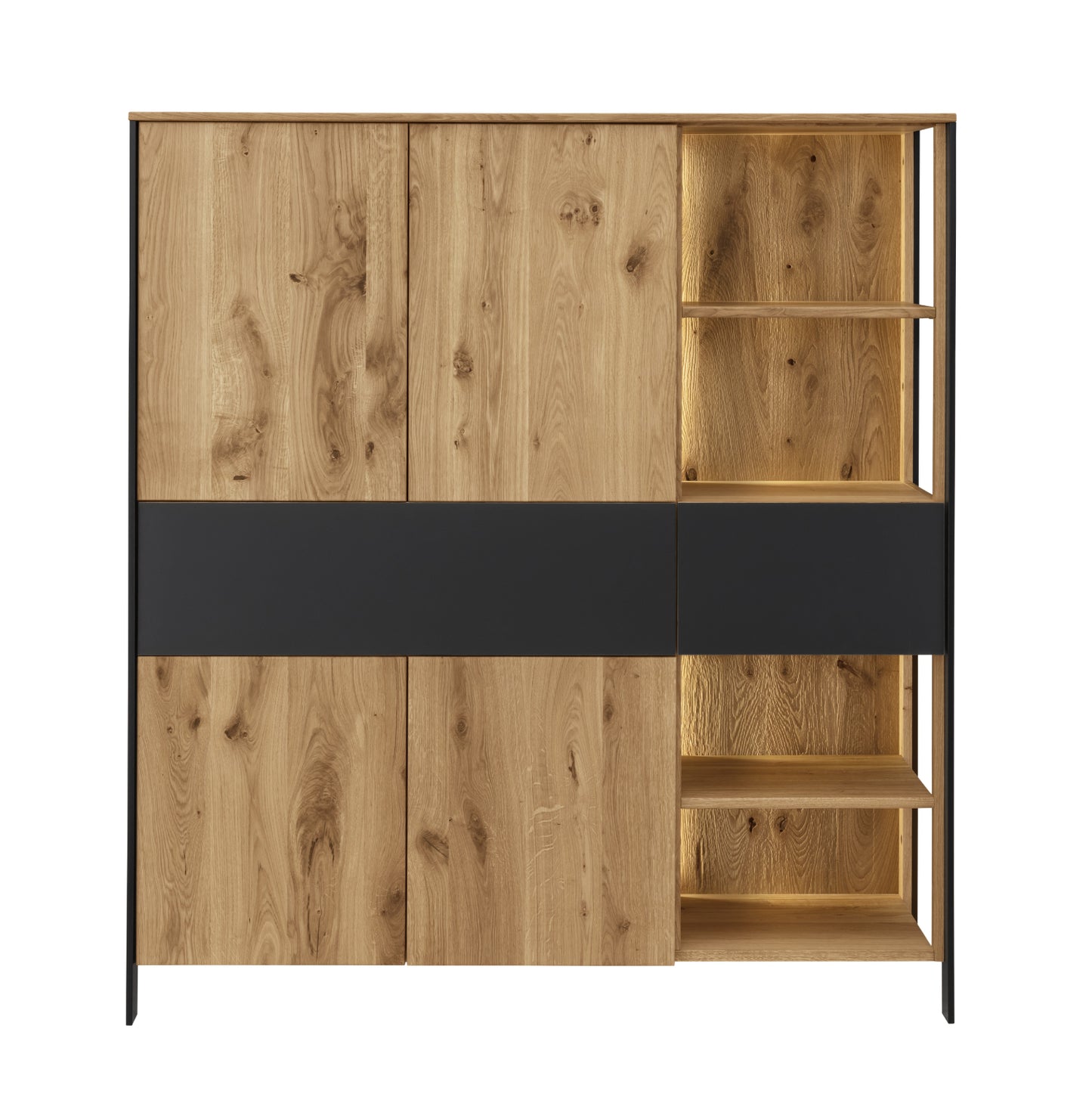 Highboard Boston Eiche/Wildeiche massiv geölt inkl. Beleuchtung B/H/T 128 x 143 x 42 cm