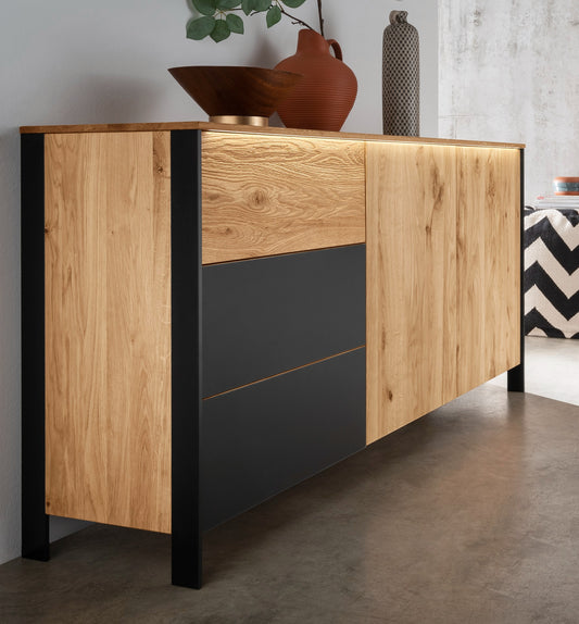 Kombikommode Boston Eiche/Wildeiche massiv geölt inkl. Beleuchtung B/H/T 155 x 84 x 42 cm