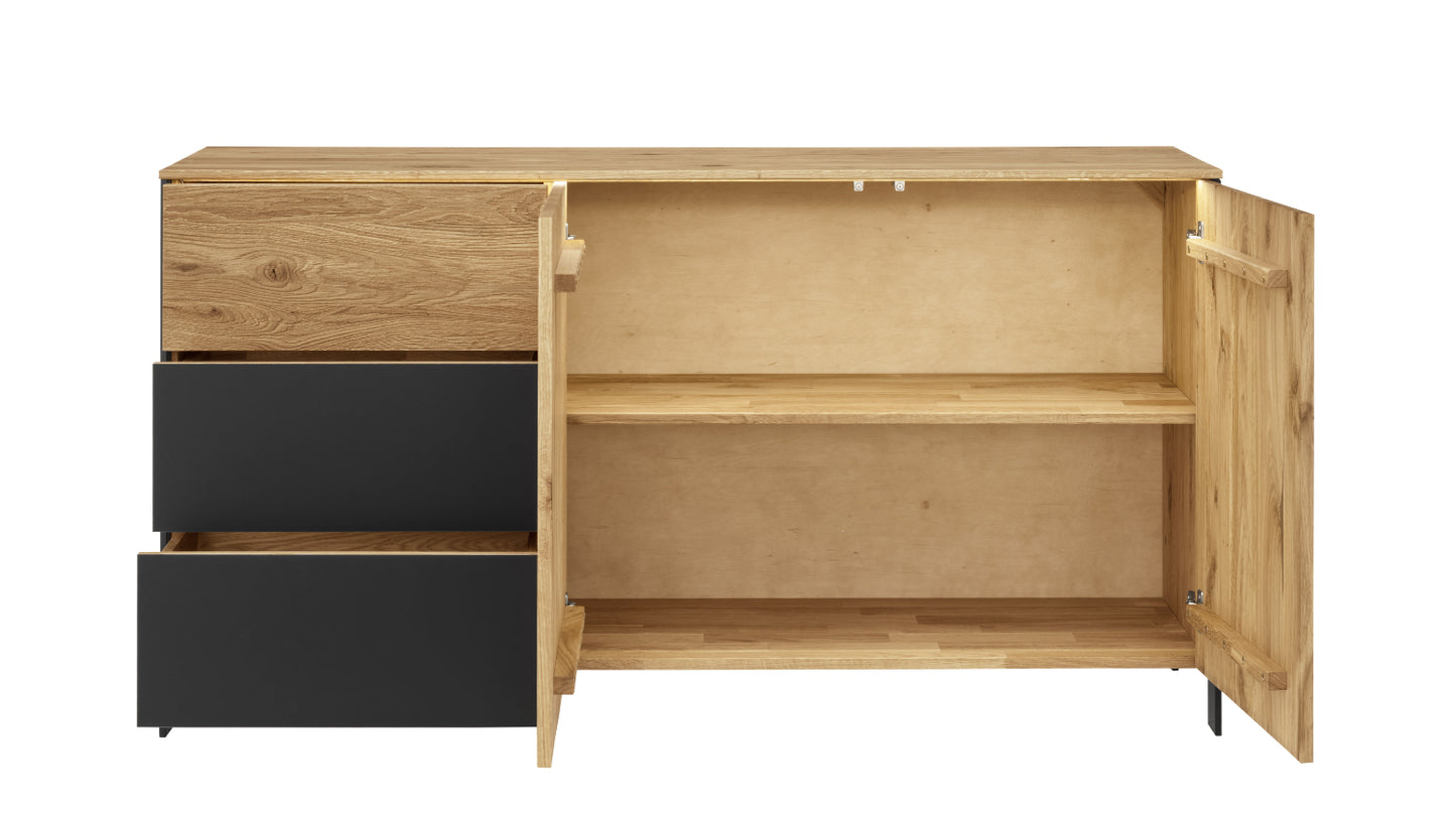 Kombikommode Boston Eiche/Wildeiche massiv geölt inkl. Beleuchtung B/H/T 155 x 84 x 42 cm
