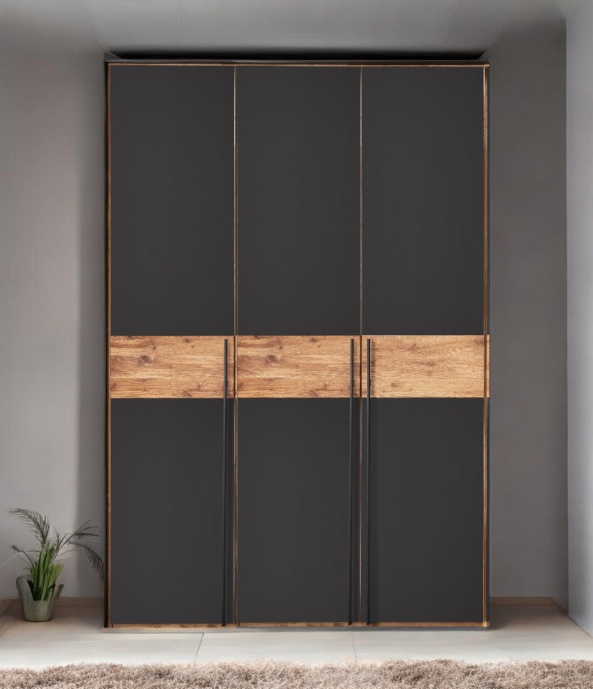 Forestales Drehtürenschrank Boston Wildeiche massiv geölt Fronten komplett aus Anthrazitglas matt B/H/T ca. 150-300 x 219 x 60 cm
