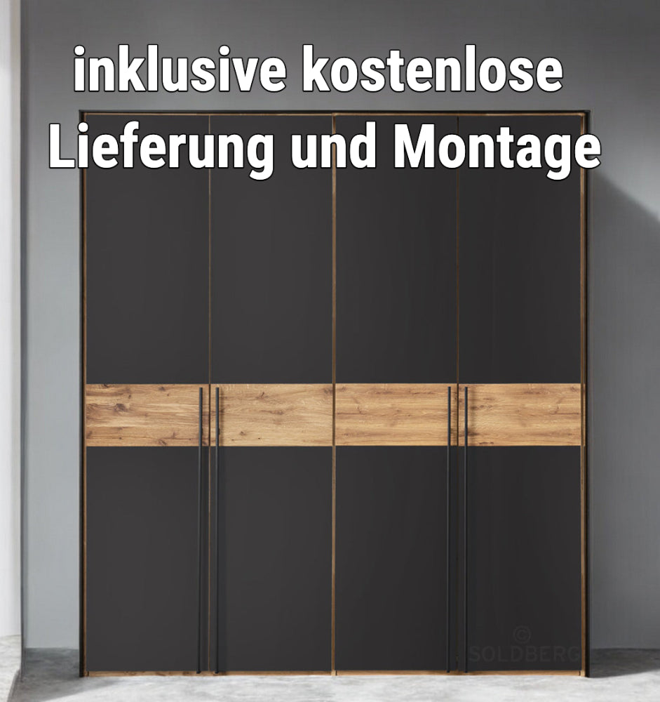 Forestales Drehtürenschrank Boston Wildeiche massiv geölt Fronten komplett aus Anthrazitglas matt B/H/T ca. 150-300 x 219 x 60 cm