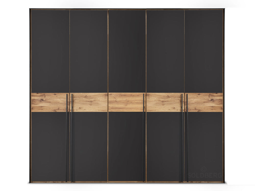 Forestales Drehtürenschrank Boston Wildeiche massiv geölt Fronten komplett aus Anthrazitglas matt B/H/T ca. 150-300 x 219 x 60 cm