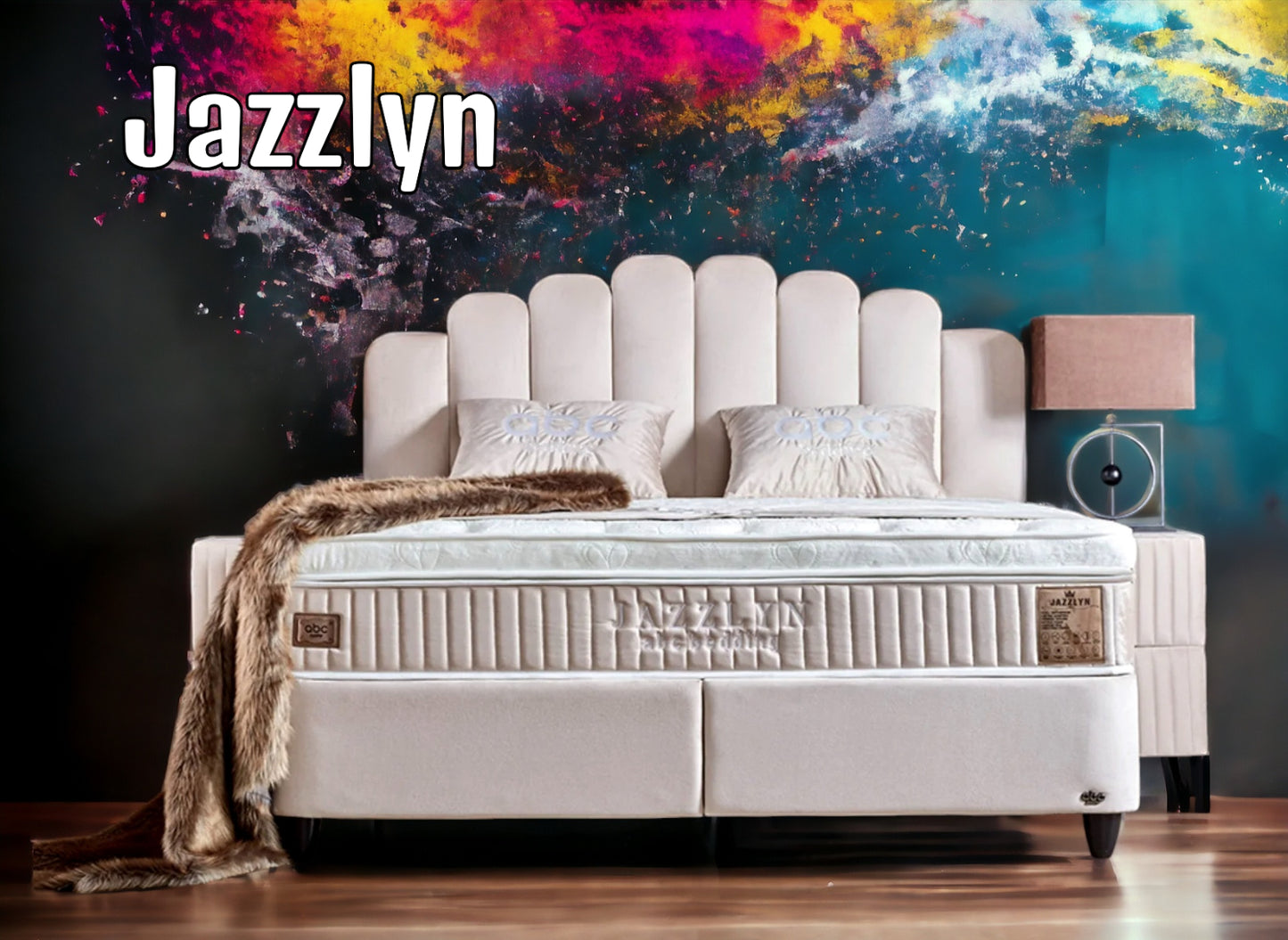 Boxspringbett Jazzlyn Beige Voll-orthopädisches Komfortbett mit Bettkasten, Stauraum, inkl. kostenlose Lieferung und Montage