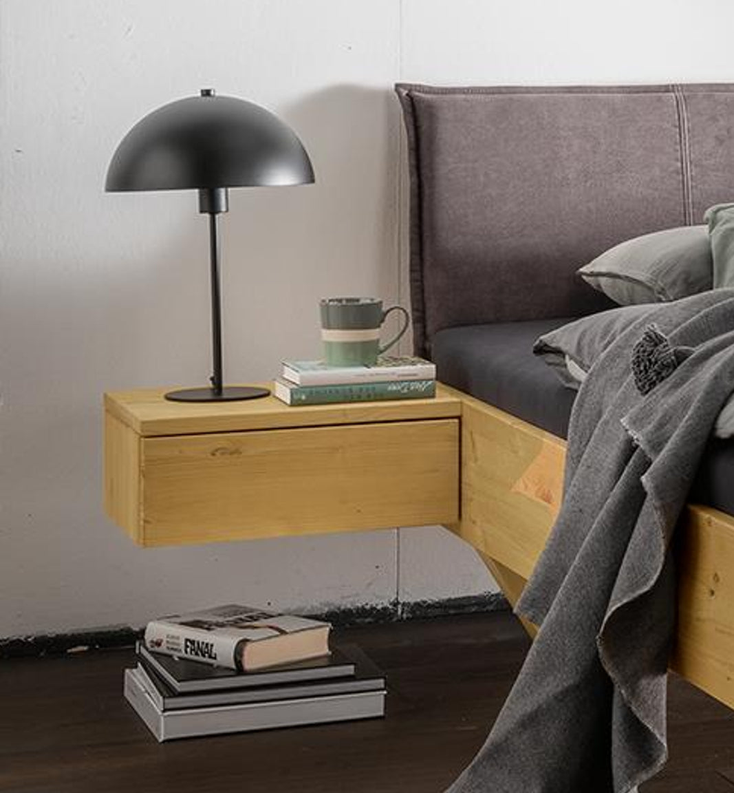 Infantil Komplettbett Kiel 4 mit Stoffkopfteil Anthrazit, Metallkufe - Kiefer Massivholz gelaugt oder weiß Breite 140/160/180/200 x 200 cm