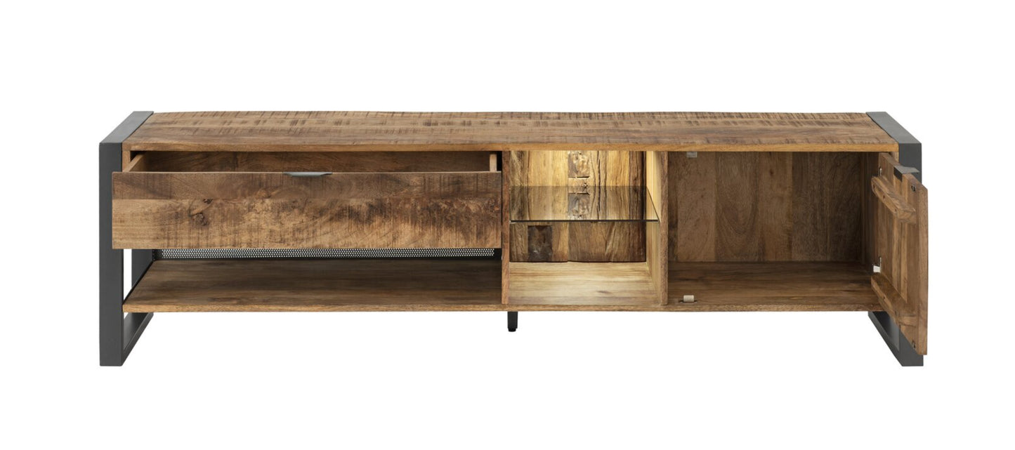TV Lowboard Cayro Mangoholz massiv multifarbig inkl. Beleuchtung B/H/T 129/180 x 49 x 49 cm