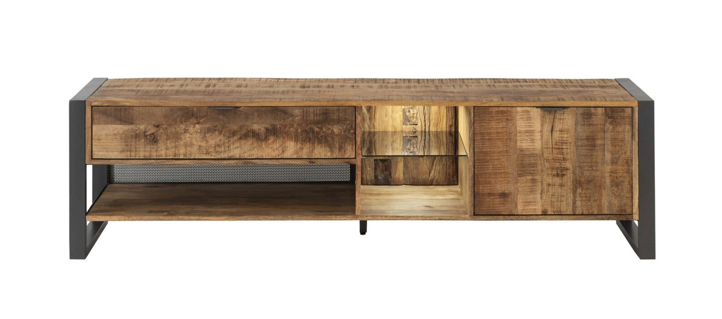 TV Lowboard Cayro Mangoholz massiv multifarbig inkl. Beleuchtung B/H/T 129/180 x 49 x 49 cm