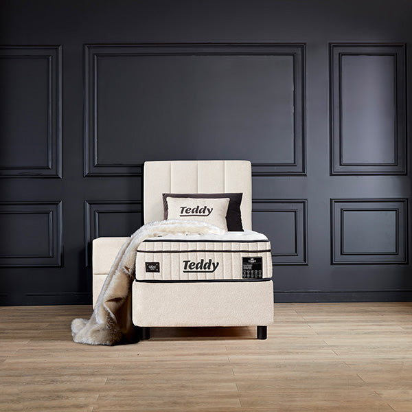 Boxspringbett Teddy Cremeweiß Voll-orthopädisches Komfortbett mit Bettkasten, Stauraum, inkl. kostenlose Lieferung und Montage