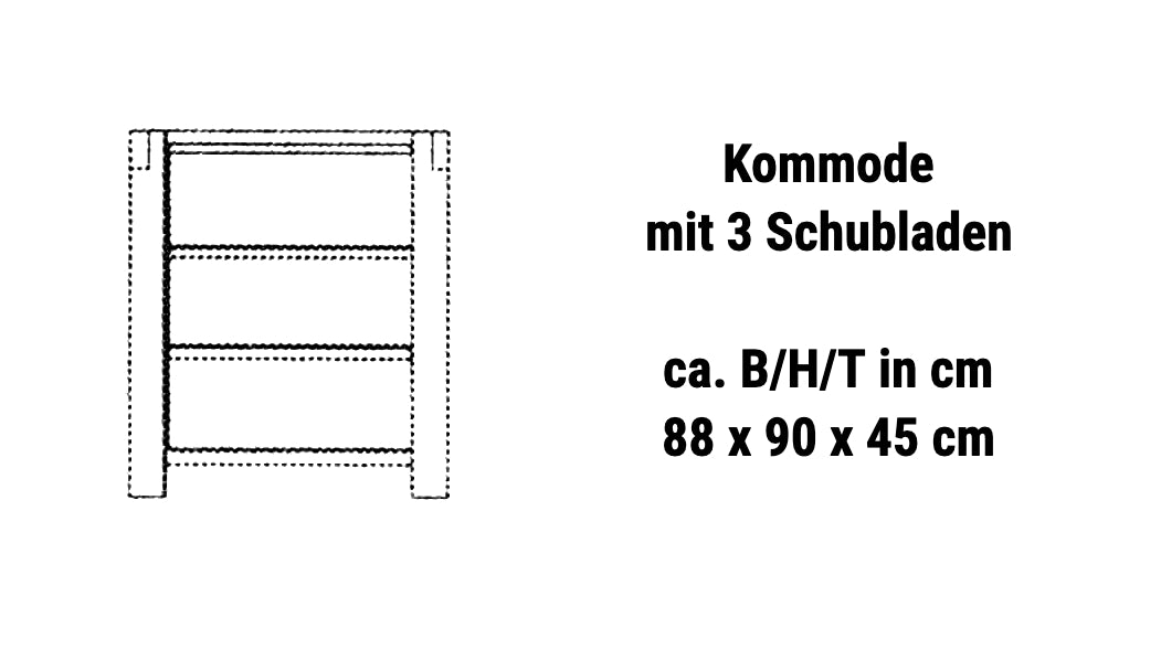 TPT Kommode Woodstock mit 3 Schubladen Eiche massiv geölt, ca. B/H/T 80 x 90 x 45 cm