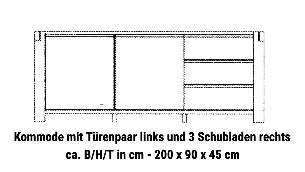 TPT Kommode Woodstock 2-türig und 3 Schubladen Eiche massiv geölt, ca. B/H/T 200 x 90 x 45 cm