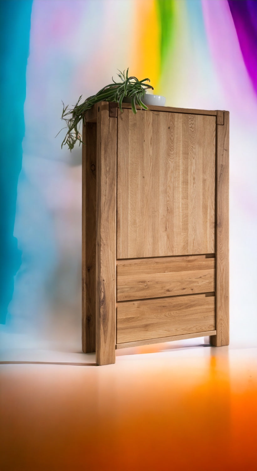 TPT Hochkommode Woodstock mit 2 Schubladen Eiche massiv geölt, ca. B/H/T 80 x 155 x 45 cm