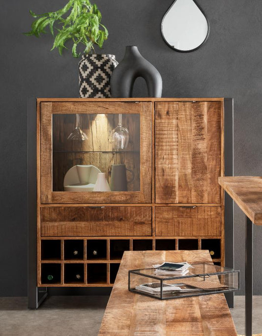 Weinschrank Cayro Mangoholz massiv multifarbig inkl. Beleuchtung B/H/T 116 x 113 x 42 cm