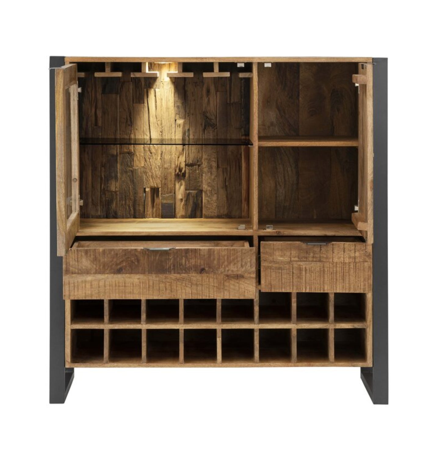 Weinschrank Cayro Mangoholz massiv multifarbig inkl. Beleuchtung B/H/T 116 x 113 x 42 cm