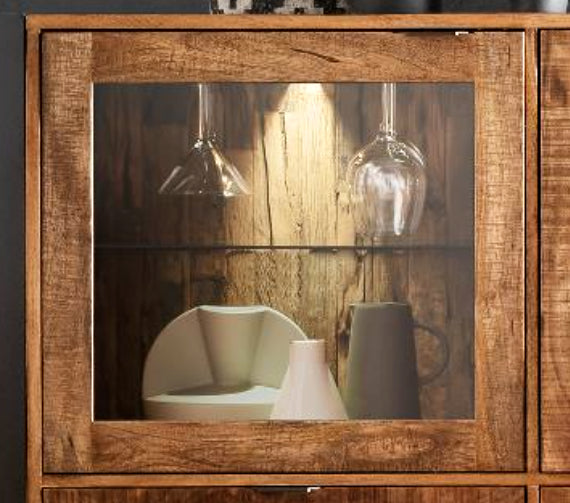 Weinschrank Cayro Mangoholz massiv multifarbig inkl. Beleuchtung B/H/T 116 x 113 x 42 cm