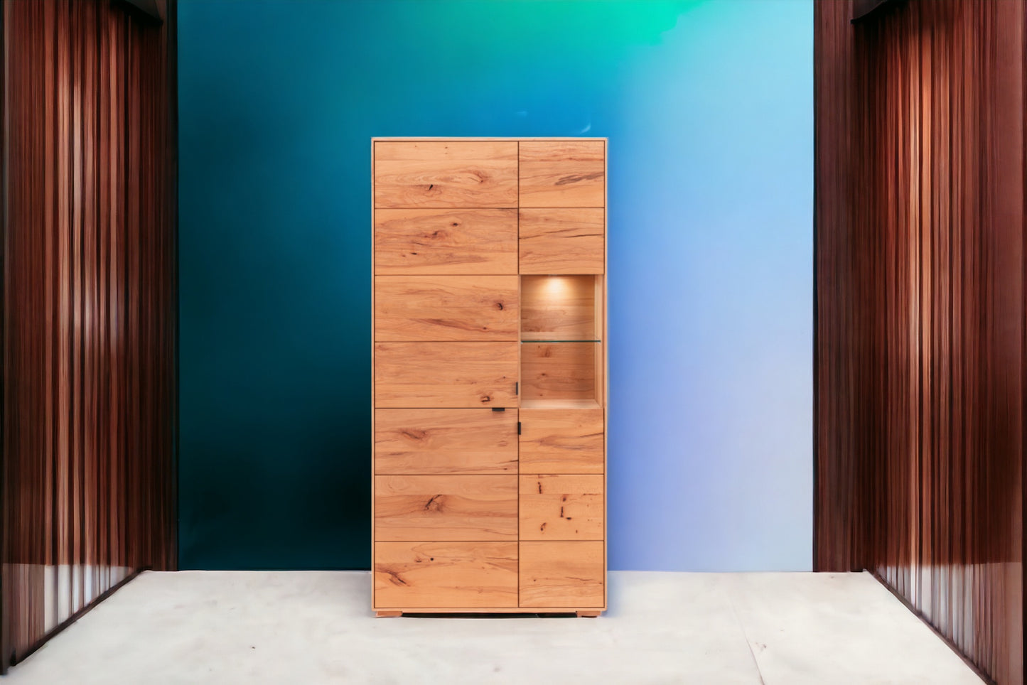 TPT Zerro Highboard 2-türig inkl. Beleuchtung massiver Kernbuche/Eiche B/H/T 96 x 195 x 42 cm