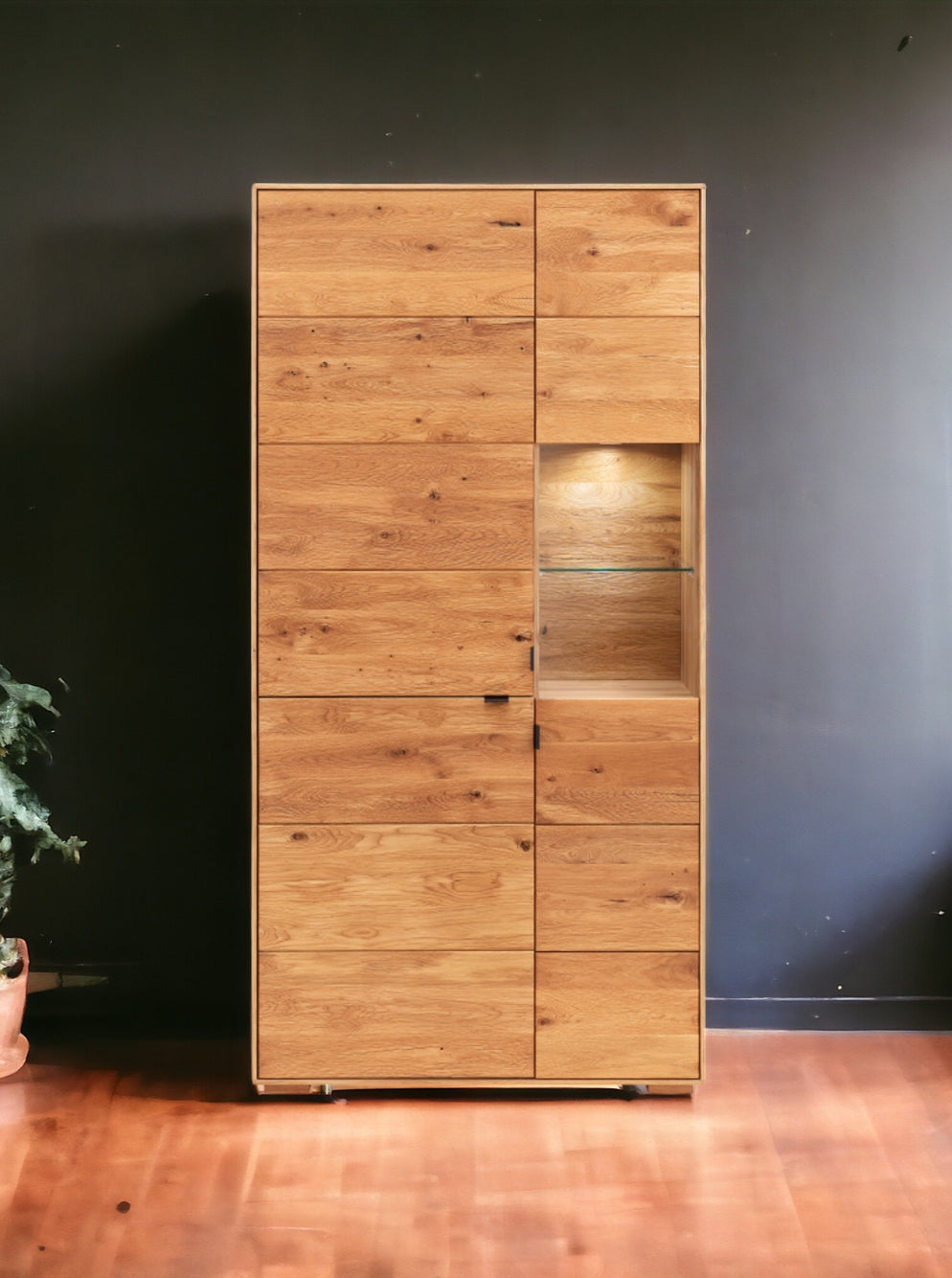 TPT Zerro Highboard 2-türig inkl. Beleuchtung massiver Kernbuche/Eiche B/H/T 96 x 195 x 42 cm