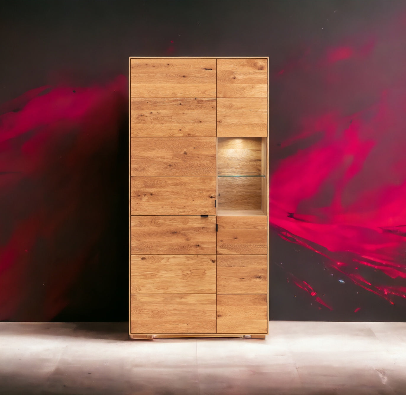 TPT Zerro Highboard 2-türig inkl. Beleuchtung massiver Kernbuche/Eiche B/H/T 96 x 195 x 42 cm