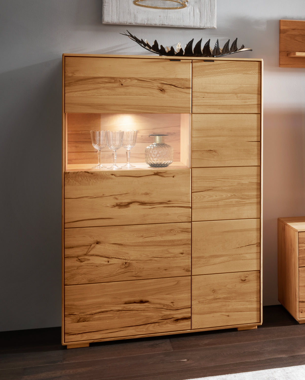 TPT Zerro Doppel-Vitrine 2-türig inkl. Beleuchtung massiver Kernbuche/Eiche B/H/T 96 x 140 x 42 cm