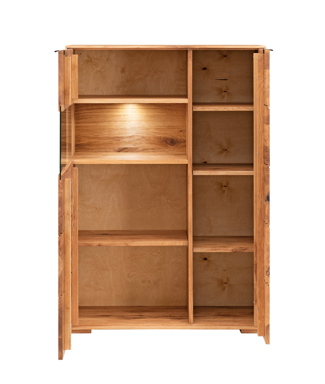 TPT Zerro Doppel-Vitrine 2-türig inkl. Beleuchtung massiver Kernbuche/Eiche B/H/T 96 x 140 x 42 cm