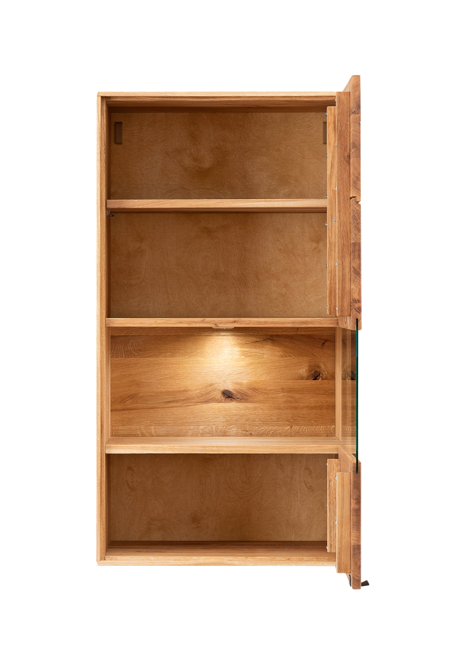 TPT Zerro Hängevitrine 1-türig inkl. Beleuchtung massiver Kernbuche/Eiche B/H/T 61 x 110 x 42 cm