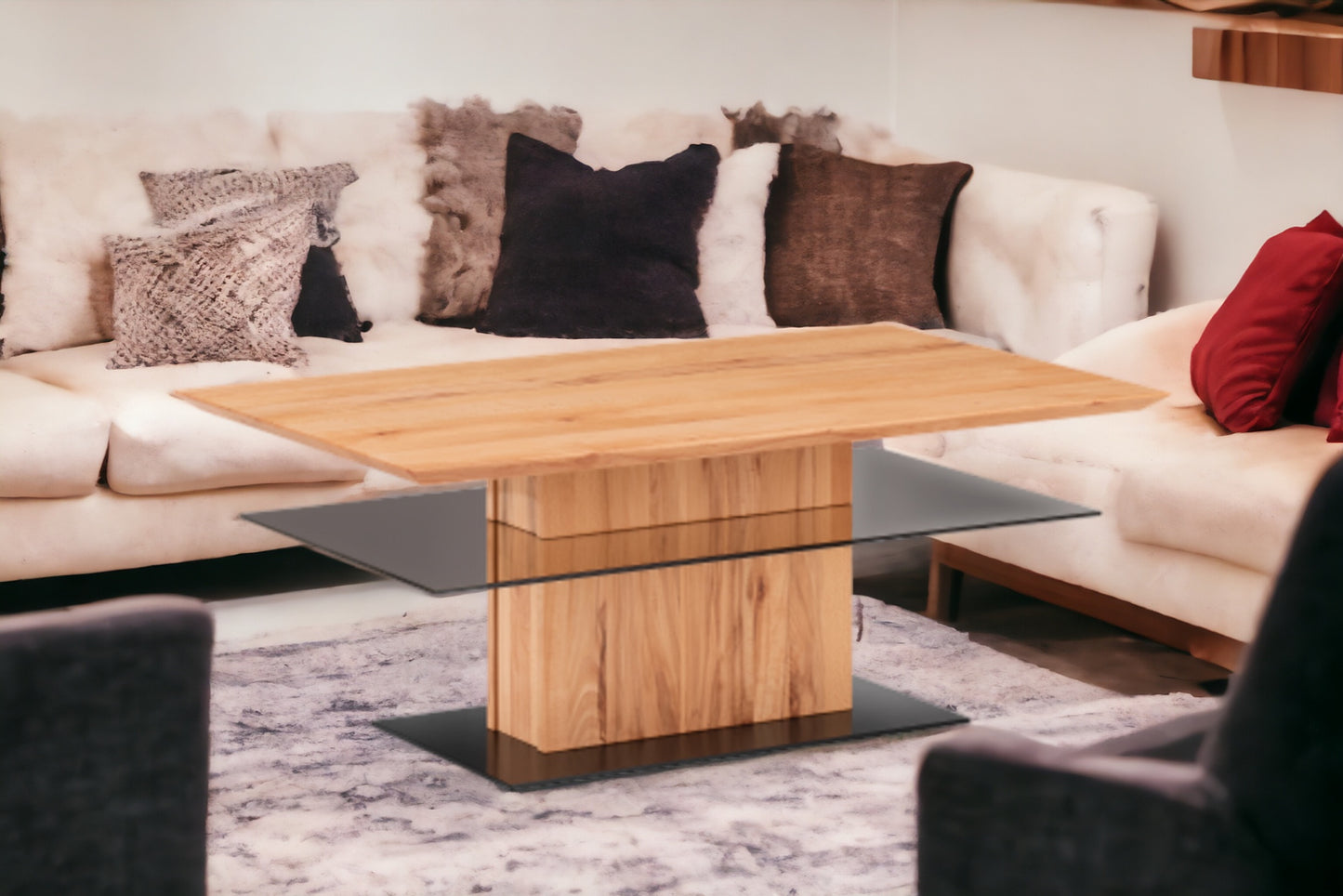 TPT Zerro Couchtisch mit Glasplatte aus massiver Kernbuche/Eiche B/H/T 113 x 45 x 70 cm