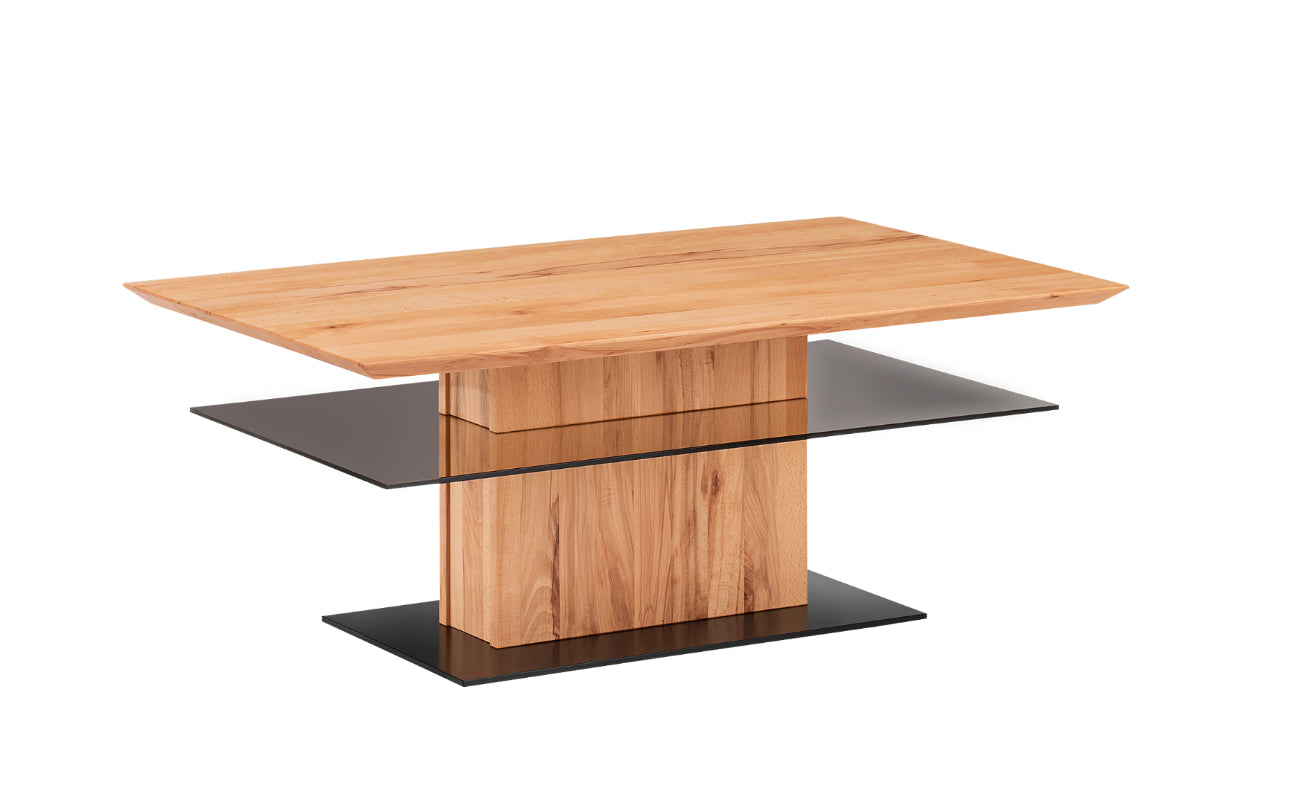 TPT Zerro Couchtisch mit Glasplatte aus massiver Kernbuche/Eiche B/H/T 113 x 45 x 70 cm