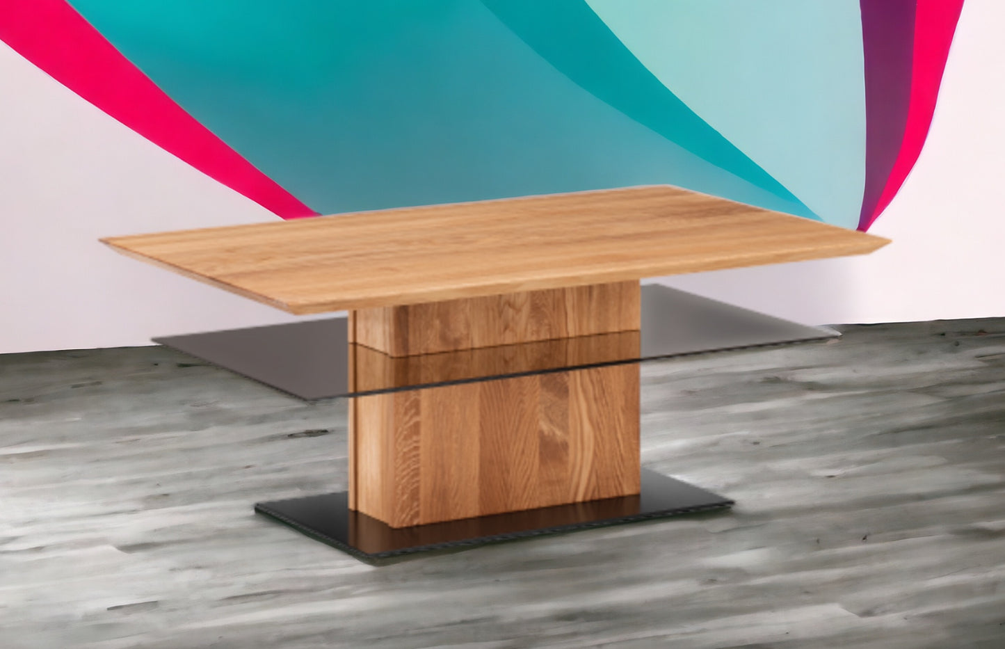 TPT Zerro Couchtisch mit Glasplatte aus massiver Kernbuche/Eiche B/H/T 113 x 45 x 70 cm