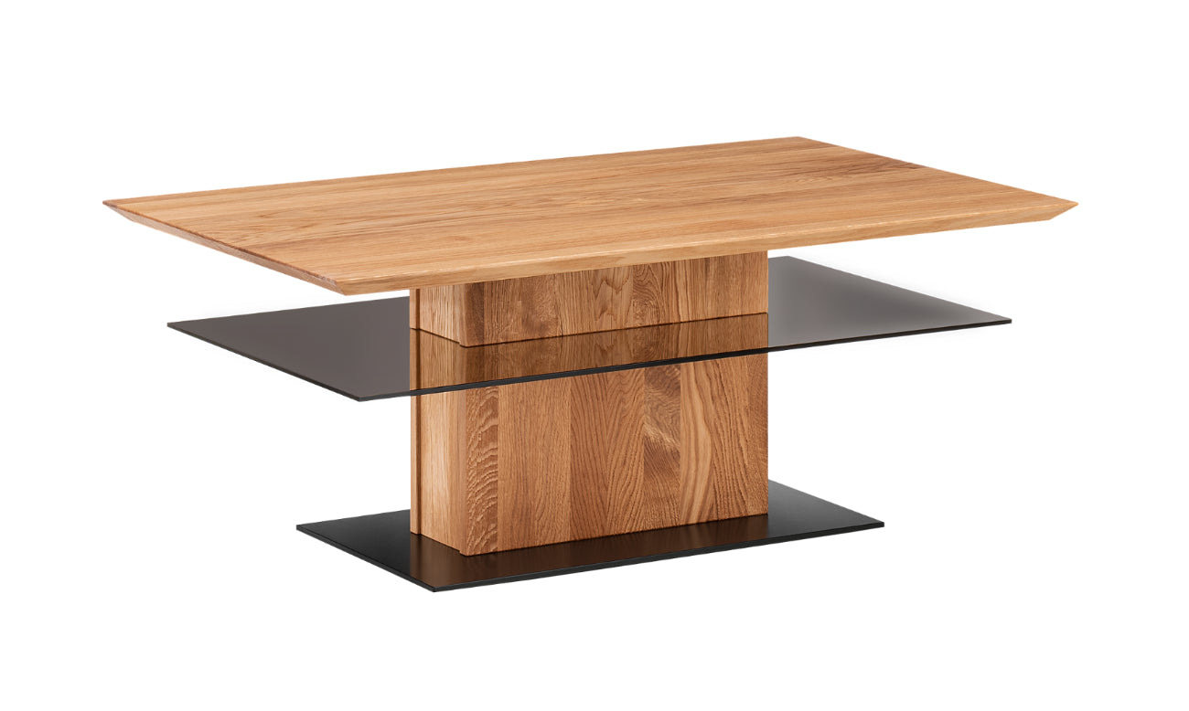 TPT Zerro Couchtisch mit Glasplatte aus massiver Kernbuche/Eiche B/H/T 113 x 45 x 70 cm