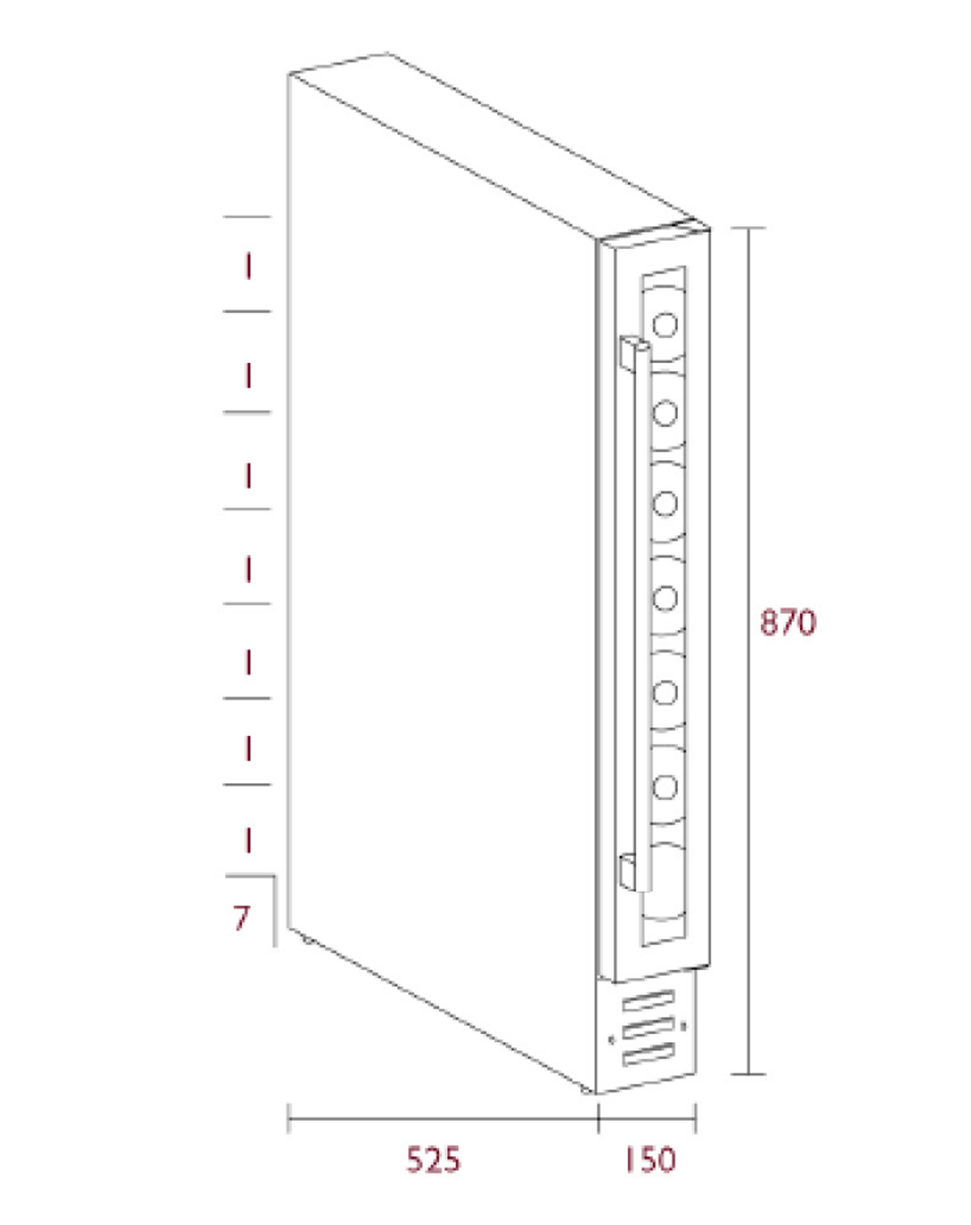 PKM Weintemperierschrank UWTS20-7G, schwarz, Höhe 87 cm x Breite 15 cm