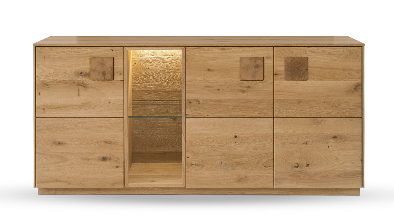 TPT Davos Sideboard 3-türig Wildeiche massiv natur/blanco geölt, inkl. Beleuchtung B/H/T 170 x 80 x 44 cm