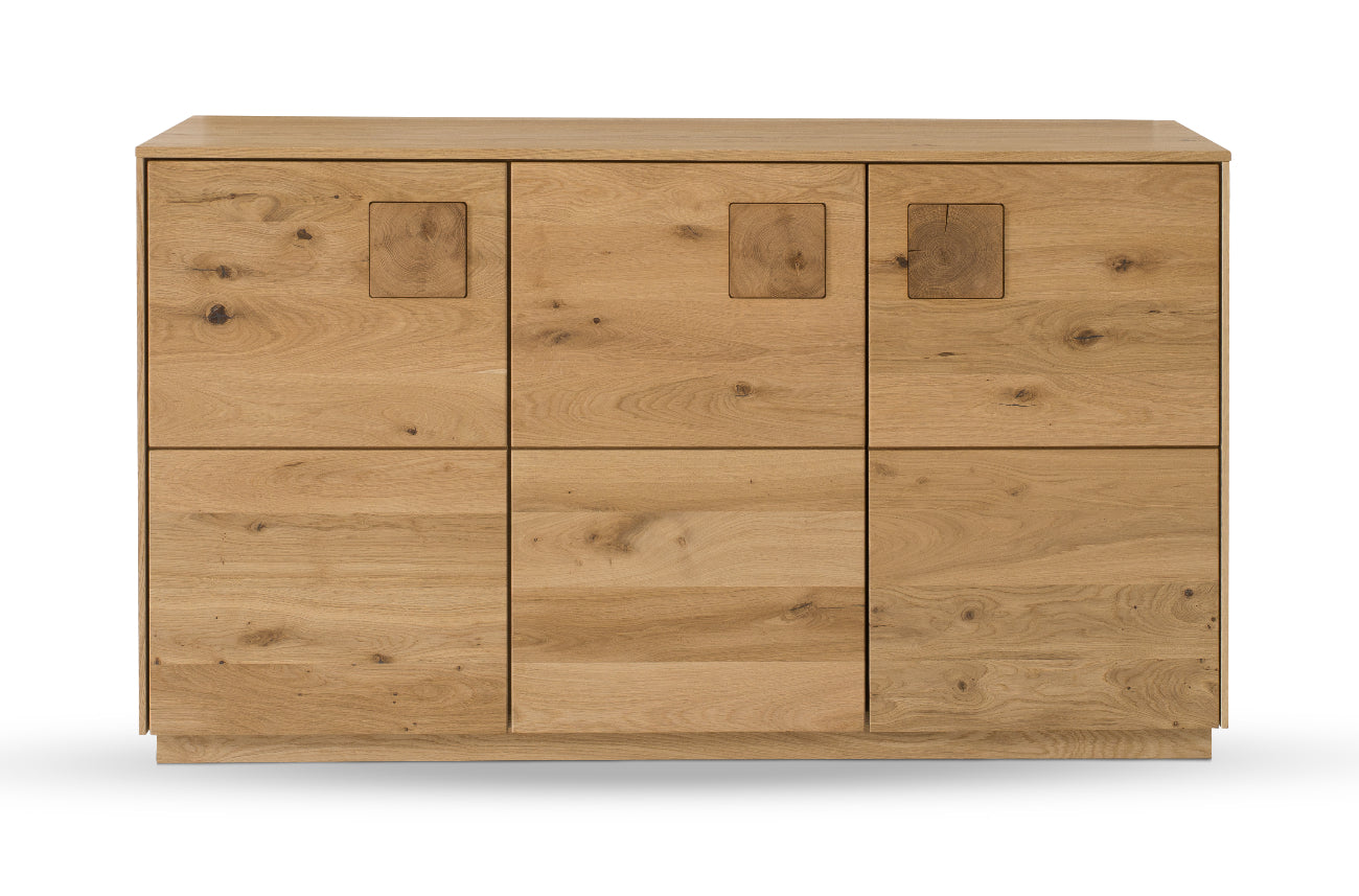 TPT Davos Sideboard 3-türig Wildeiche massiv natur/blanco geölt, inkl. Beleuchtung B/H/T 140 x 80 x 44 cm