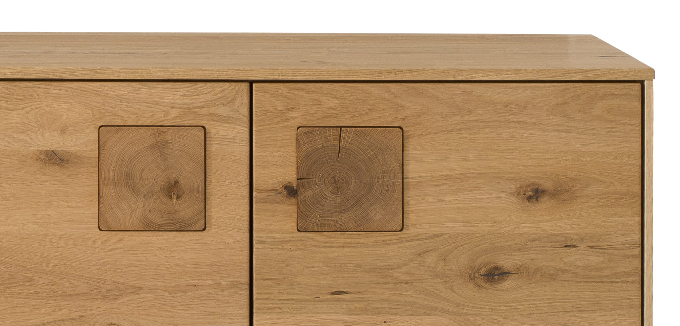 TPT Davos Sideboard 3-türig Wildeiche massiv natur/blanco geölt, inkl. Beleuchtung B/H/T 140 x 80 x 44 cm