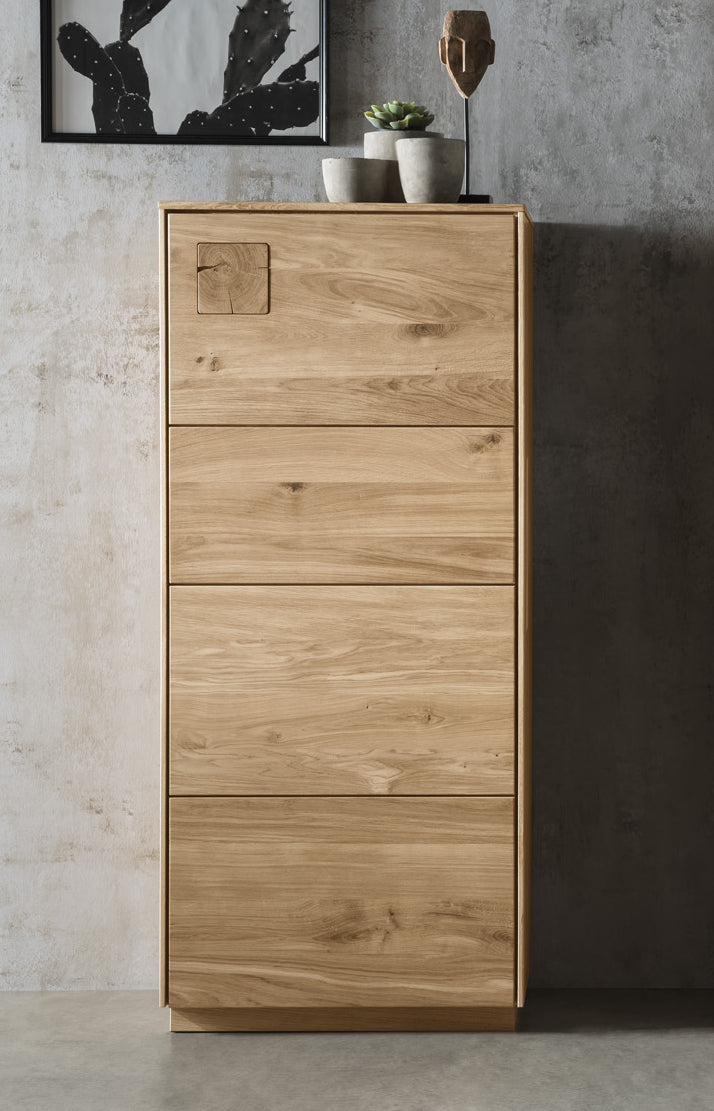 TPT Davos Higboard mit 1 Holztür, Wildeiche massiv natur/blanco geölt inkl. Beleuchtung B/H/T 64 x 145 x 44 cm