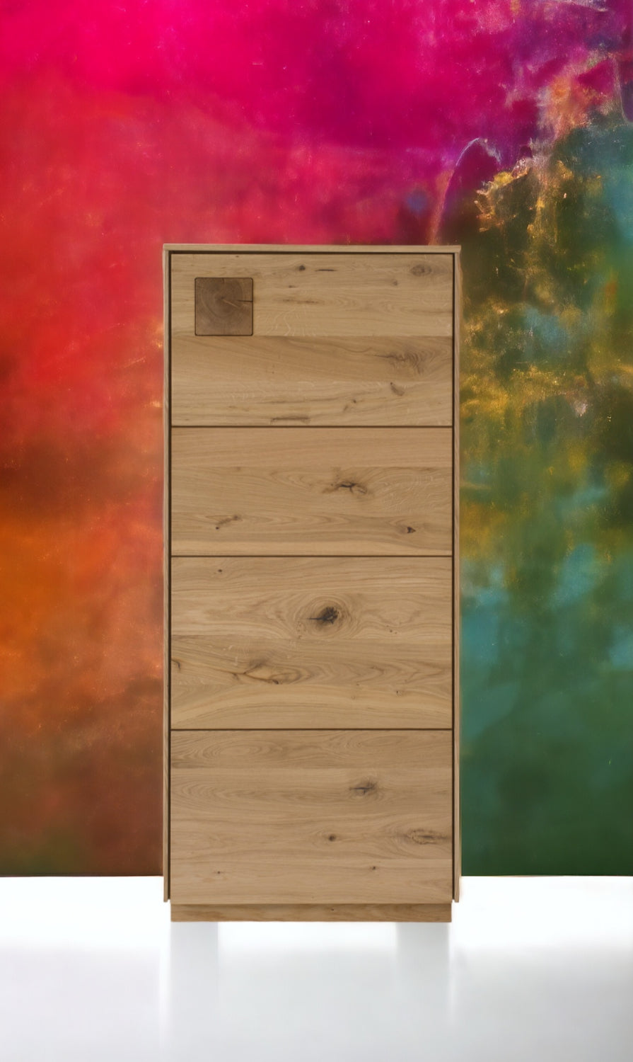 TPT Davos Higboard mit 1 Holztür, Wildeiche massiv natur/blanco geölt inkl. Beleuchtung B/H/T 64 x 145 x 44 cm