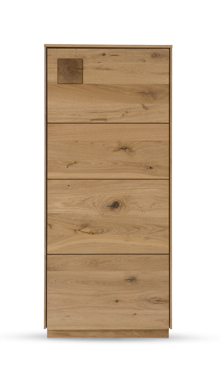 TPT Davos Higboard mit 1 Holztür, Wildeiche massiv natur/blanco geölt inkl. Beleuchtung B/H/T 64 x 145 x 44 cm