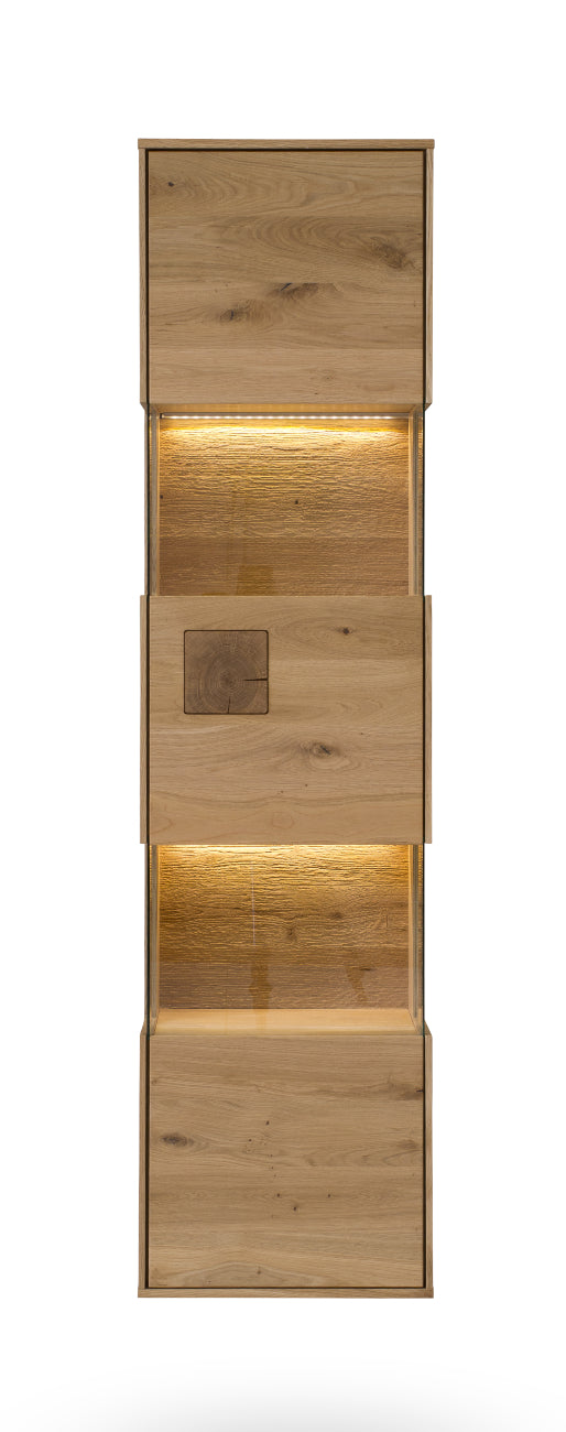 TPT Davos Glas-Hängevitrine, Wildeiche massiv natur/blanco geölt, inkl. Beleuchtung B/H/T 43 x 170 x 33 cm