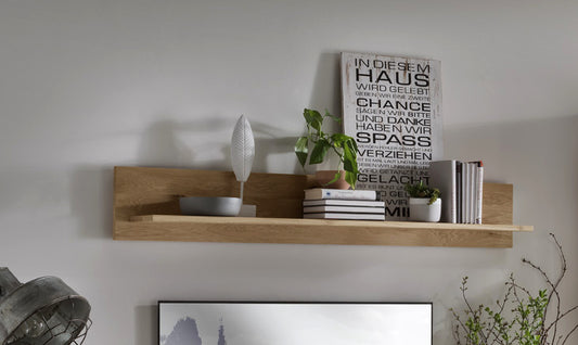 TPT Davos Wandregal Wildeiche massiv natur/blanco geölt, B/H/T 155 x 24 x 23 cm