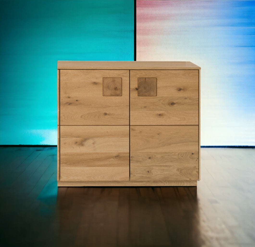 TPT Davos Sideboard 2-türig Wildeiche massiv natur/blanco geölt, inkl. Beleuchtung B/H/T 94 x 80 x 44 cm