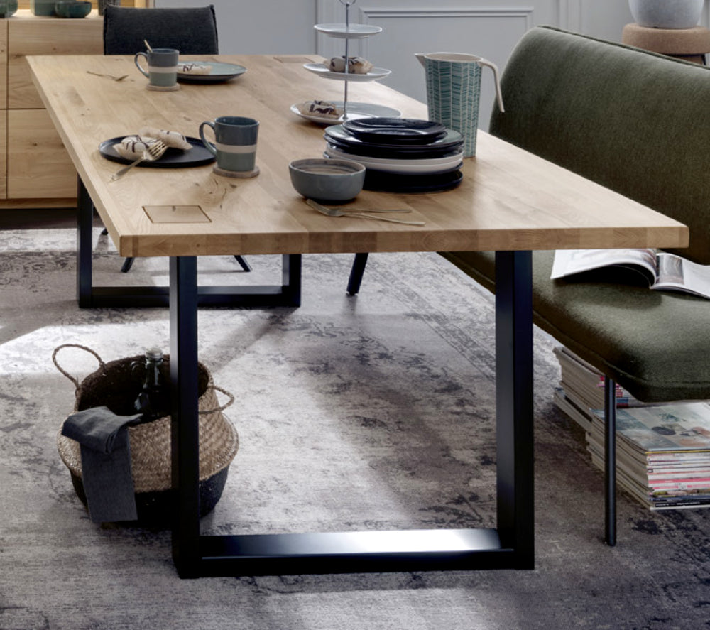TPT Davos Esszimmer-Set 3-teilig Wildeiche massiv, natur/blanco geölt, inkl. Beleuchtung