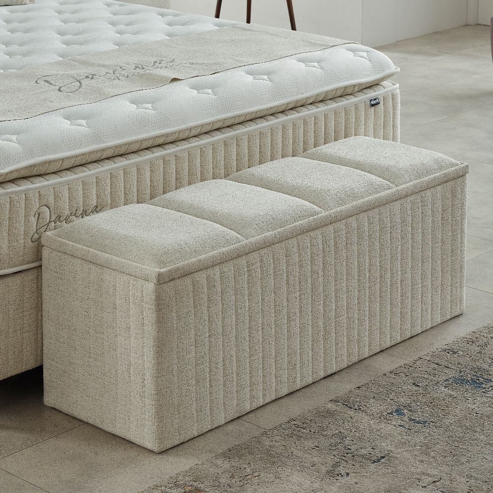 Boxspringbett Davina Beige Voll-orthopädisches Komfortbett mit Bettkasten, Stauraum, inkl. kostenlose Lieferung und Montage