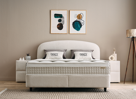 Boxspringbett Fancy Beige Voll-orthopädisches Komfortbett mit Bettkasten, Stauraum, inkl. Beleuchtung im Kopfteil, inkl. kostenlose Lieferung und Montage