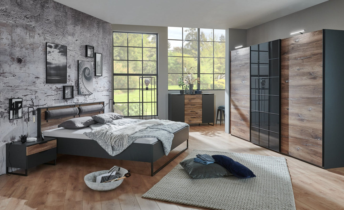 Schwebetürenschrank Toronto 3-türig mit Glastür B/H/T ca. 250 x 216 x 65 cm