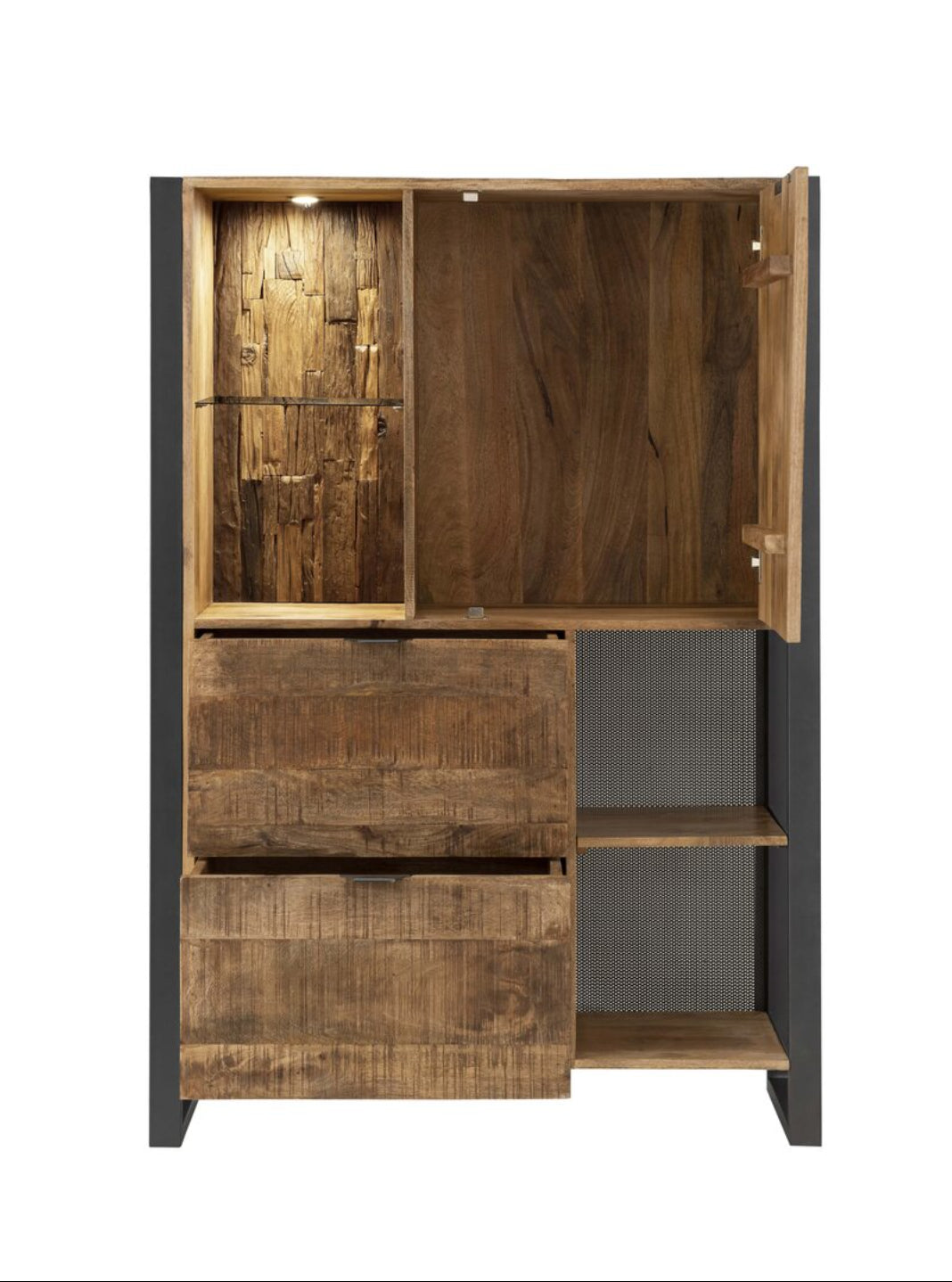 Esszimmer Highboard Cayro Mangoholz massiv multifarbig inkl. Beleuchtung B/H/T 104 x 150 x 42 cm