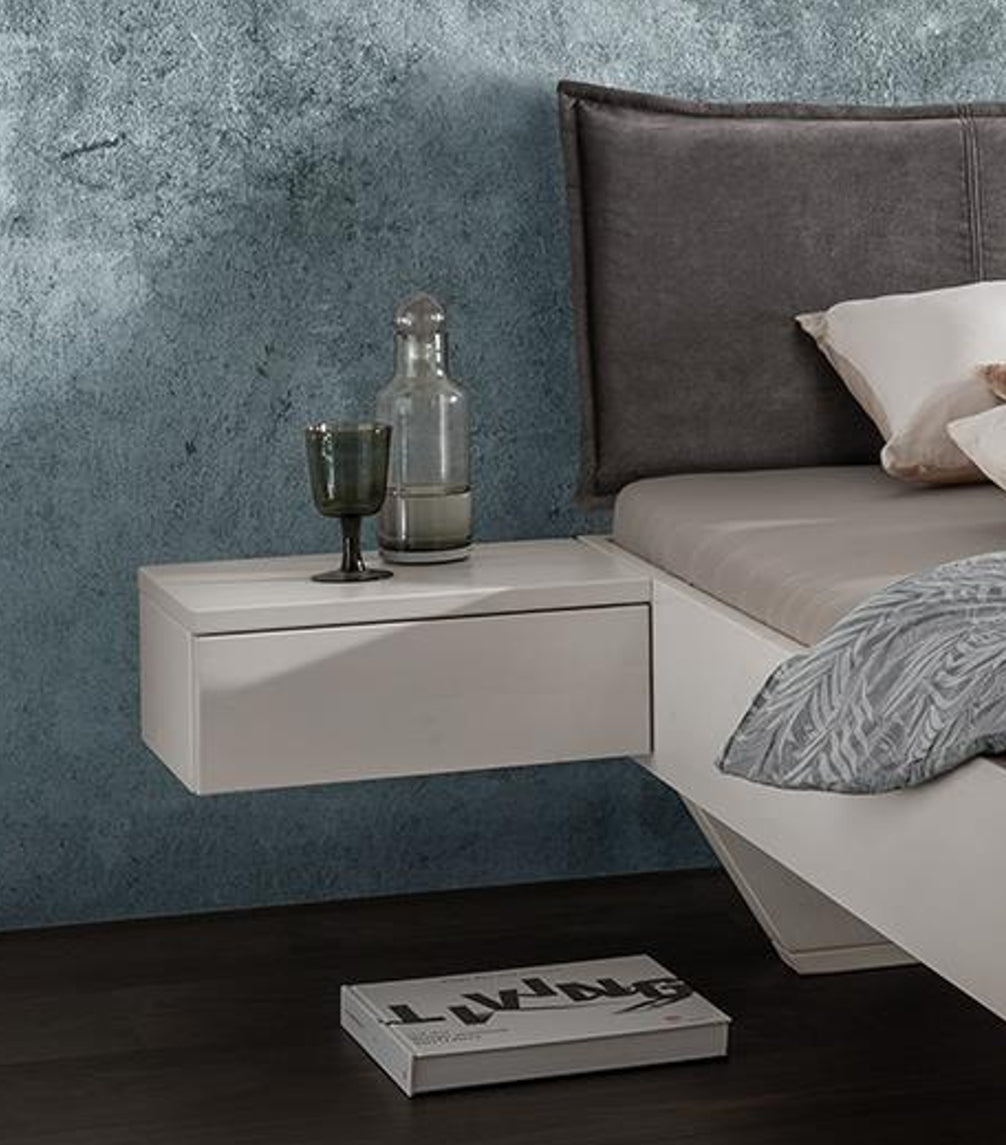 Infantil Komplettbett Kiel 4 mit Stoffkopfteil Anthrazit, Metallkufe - Kiefer Massivholz gelaugt oder weiß Breite 140/160/180/200 x 200 cm