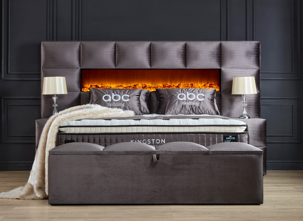 Boxspringbett Kingston Crox (dunkel Grau) Voll-orthopädisches Komfortbett mit Bettkasten, Stauraum, inkl. kostenlose Lieferung und Montage