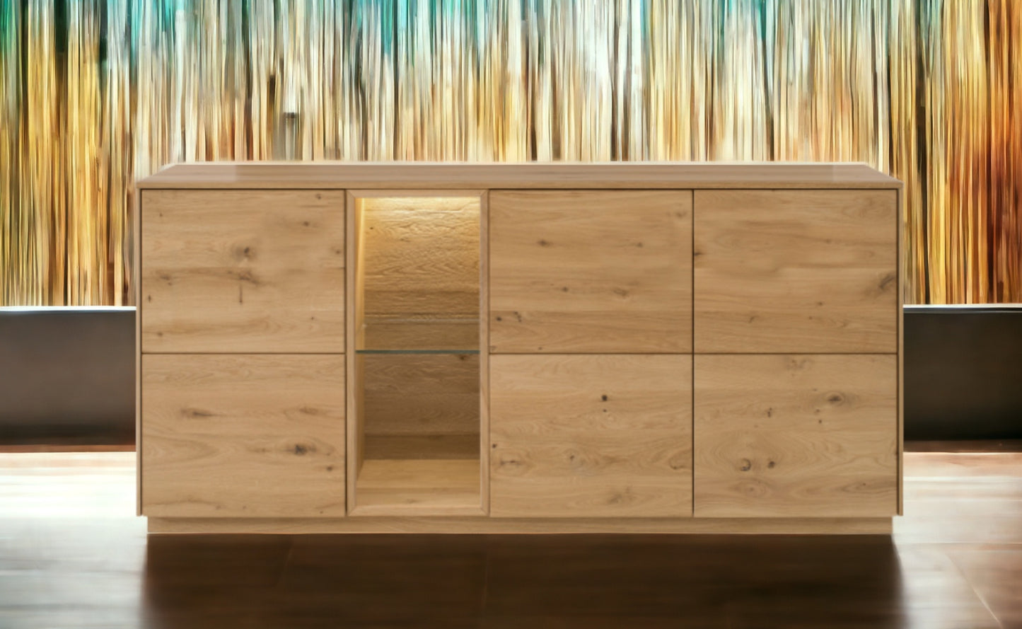 TPT Sankt Gallen Sideboard 3-türig Wildeiche massiv inkl. Beleuchtung B/H/T 170 x 80 x 44 cm