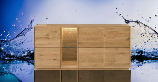 TPT Sankt Gallen Sideboard 3-türig Wildeiche massiv inkl. Beleuchtung B/H/T 170 x 80 x 44 cm