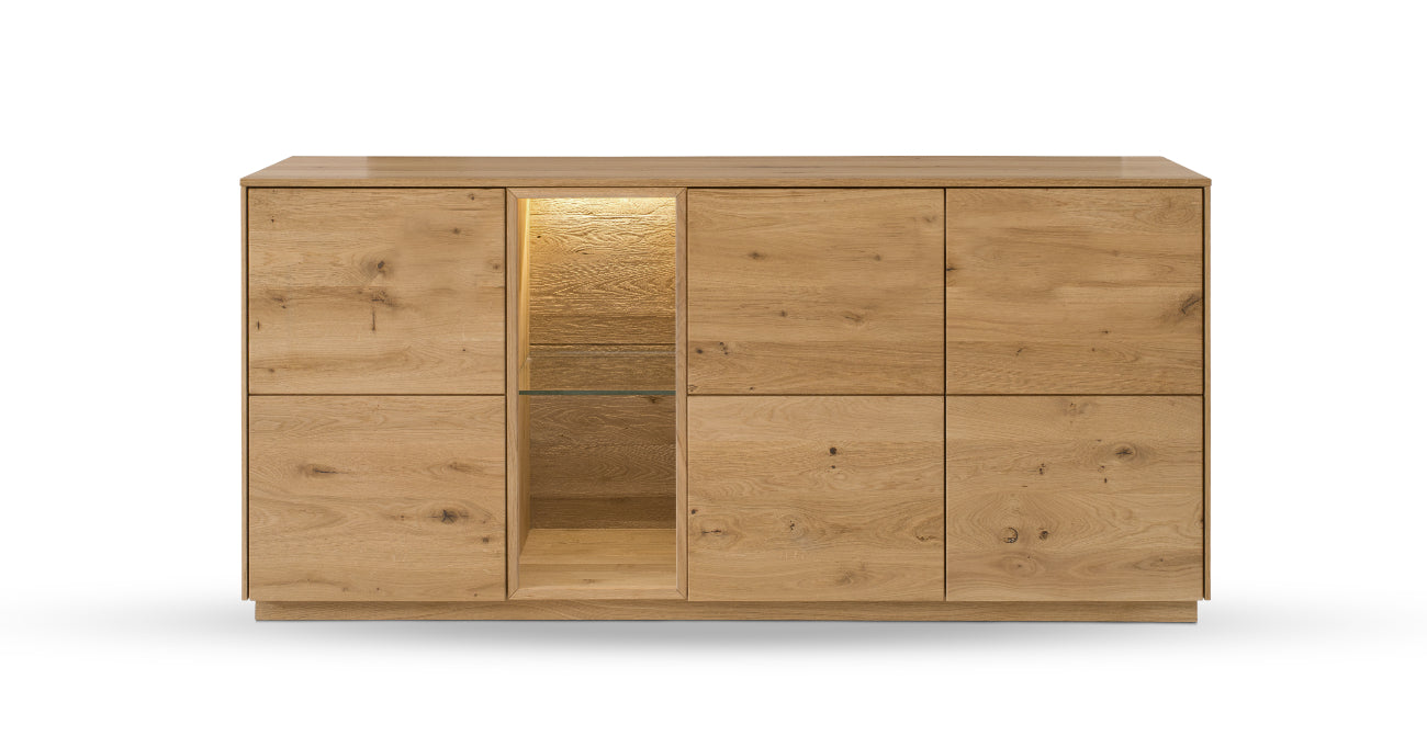 TPT Sankt Gallen Sideboard 3-türig Wildeiche massiv inkl. Beleuchtung B/H/T 170 x 80 x 44 cm