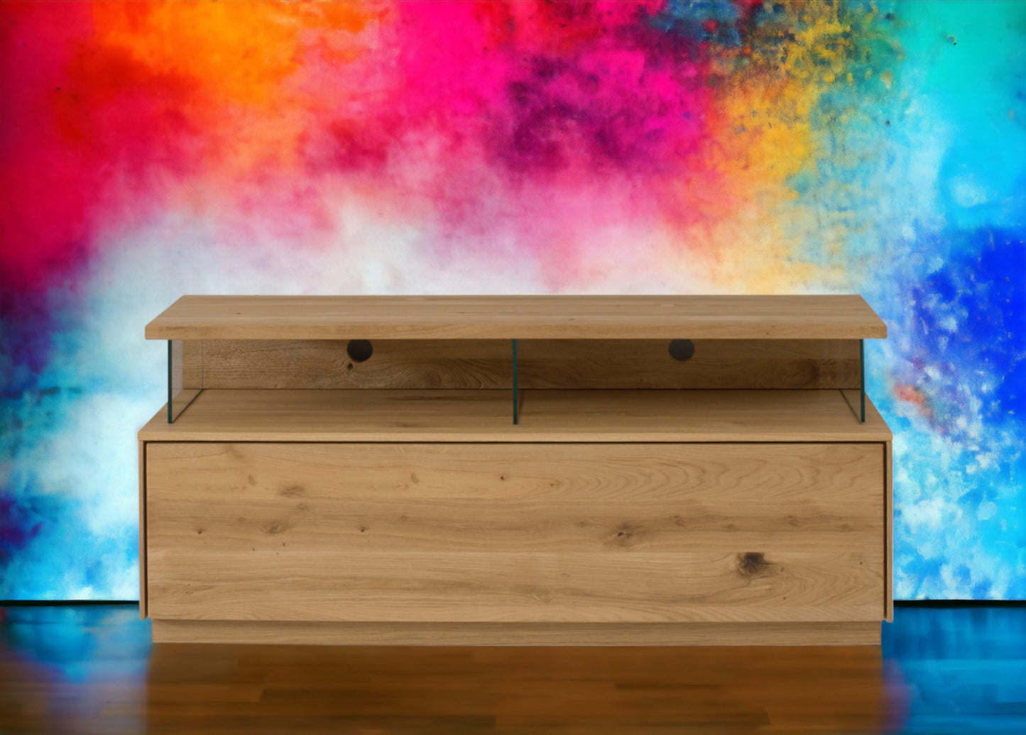 TPT Sankt Gallen TV Lowboard Wildeiche massiv inkl. Beleuchtung B/H/T 130 x 56 x 44 cm