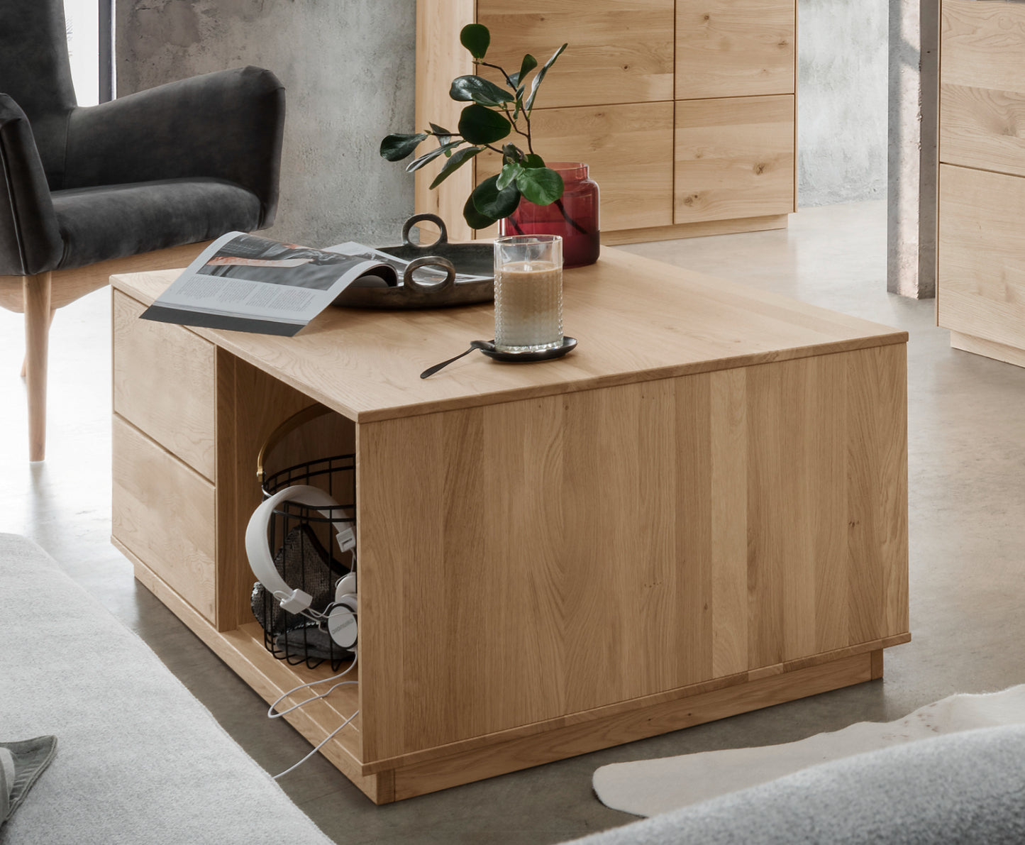 TPT Sankt Gallen Couchtisch Wildeiche massiv natur/blanco geölt, B/H/T 110 x 45 x 70 cm