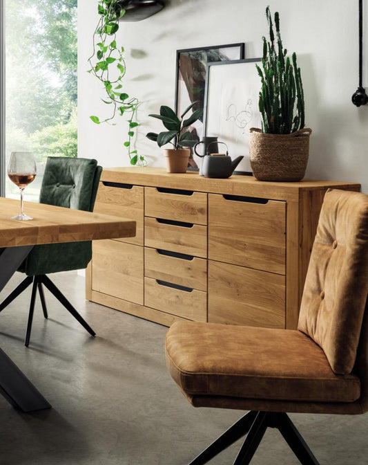 Infantil Basel Sideboard Wildeiche massiv mit 2 Türen und 4 Schubladen Breite 160 cm x 82 cm